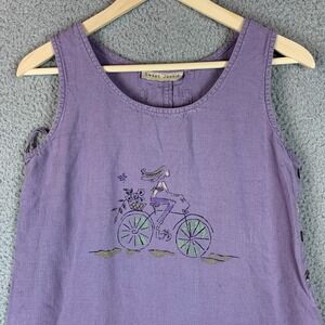 Sweet Jessie Overall Dress Small Maxi Linen Painted Tank Bicycle Painted Artsy